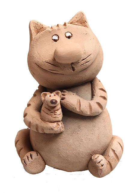 Статуэтка "Котик с мышкой в лапке" (Керамика, роспись) Ручная авторская работа начала увлекаться звериной тематикой инфо 6374j.