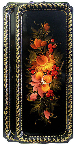 Парные подносы "Цветочно-калиновый букет" (Металл, роспись) Авторская работа мягкой кистью и масляными красками инфо 6421j.