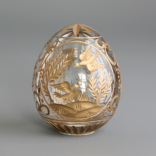 Яйцо "Пейзаж с птицами" Стекло, гравировка Ручная авторская работа диаметр 7 см Сохранность отличная инфо 6497j.