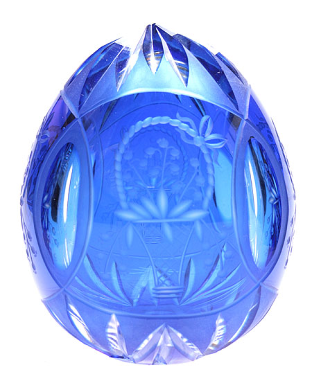 Яйцо "Корзины ландышей" Кобальтовое стекло, гранение Ручная авторская работа 8,5 см, диаметр 7 см инфо 6498j.
