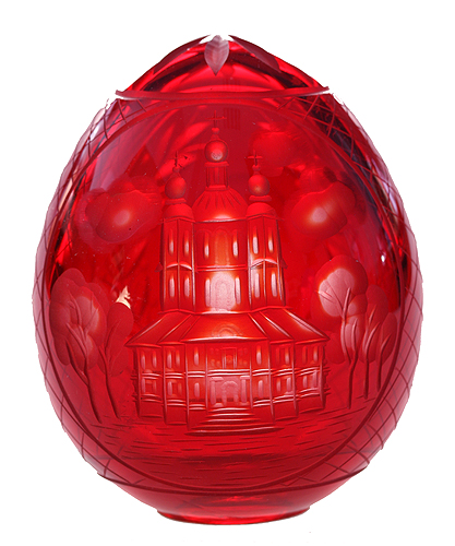 Яйцо "Собор" (Рубиновое стекло, гравировка, шлифовка - Ручная авторская работа) Диаметр 7,5 см Сохранность отличная инфо 6499j.