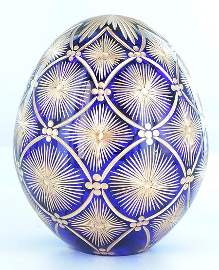 Яйцо "Снежинки" (Кобальтовое стекло, гранение, золочение - Ручная авторская работа) 9 см, диаметр 7 см инфо 6503j.