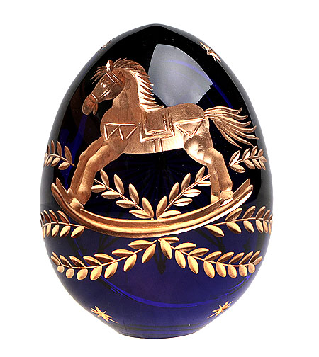 Яйцо "Конь" Кобальтовое стекло, гранение, золочение Ручная авторская работа 7,5 см, диаметр 5,5 см инфо 6507j.