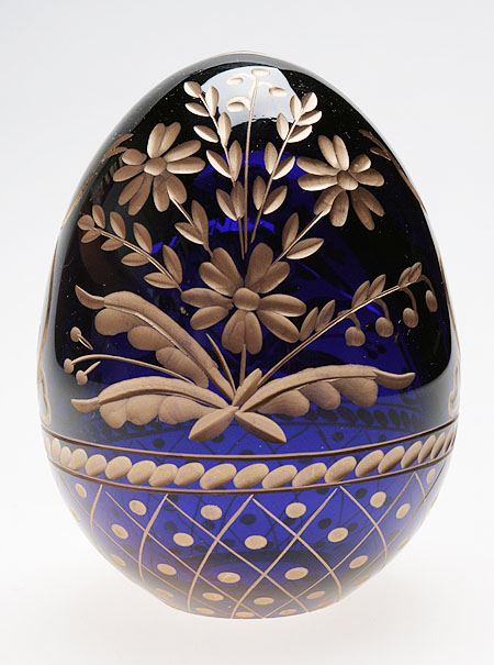 Яйцо "Букет ромашек" (Кобальтовое стекло, гранение, золочение - Ручная авторская работа) 7,5 см, диаметр 5,5 см инфо 6520j.