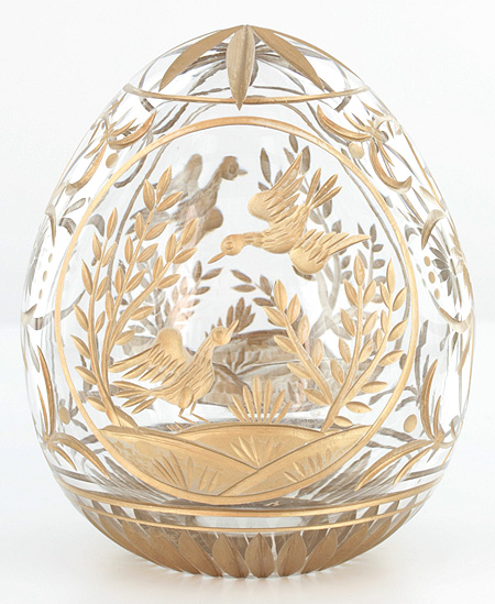 Яйцо "Две птички" Стекло, гранение, золочение Ручная авторская работа 8,5 см, диаметр 6,5 см инфо 6521j.