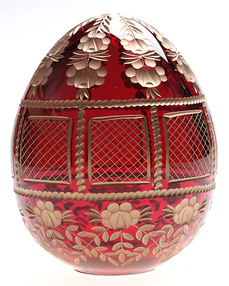 Яйцо "Орнаментальное" (Рубиновое стекло, гранение - Ручная авторская работа) 8,5 см, диаметр 7 см инфо 6523j.
