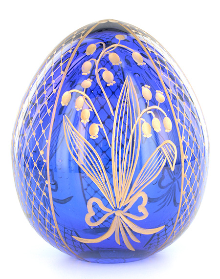 Яйцо "Ландыши" (Кобальтовое стекло, гранение, золочение - Ручная авторская работа) 8,5 см, диаметр 6,5 см инфо 6524j.
