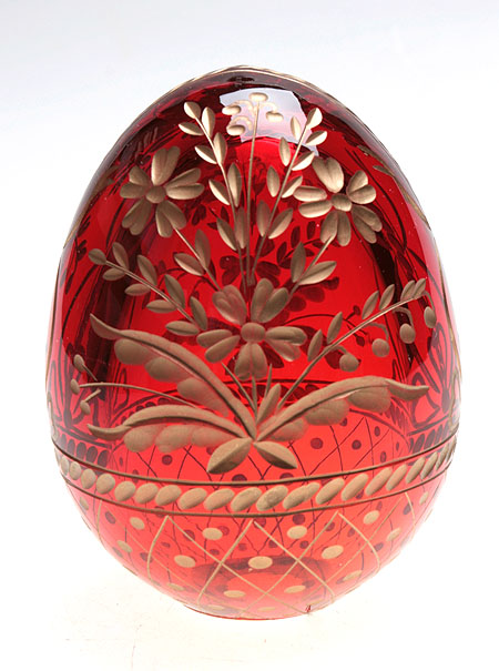 Яйцо "Полевые цветы" Красное стекло, гранение, золочение Ручная авторская работа 7,5 см, диаметр 5,5 см инфо 6526j.