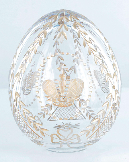 Яйцо "Императорская корона" Стекло, гранение, золочение Ручная авторская работа 8,5 см, диаметр 6,5 см инфо 6529j.