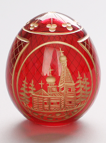 Яйцо "Русское зодчество" Рубиновое стекло, гравировка, позолота Ручная авторская работа Диаметр 5 см Сохранность отличная инфо 6533j.