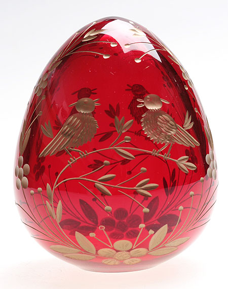 Яйцо "Пение соловья" Рубиновое стекло, гранение, золочение Ручная авторская работа 8,5 см, диаметр 7 см инфо 6535j.