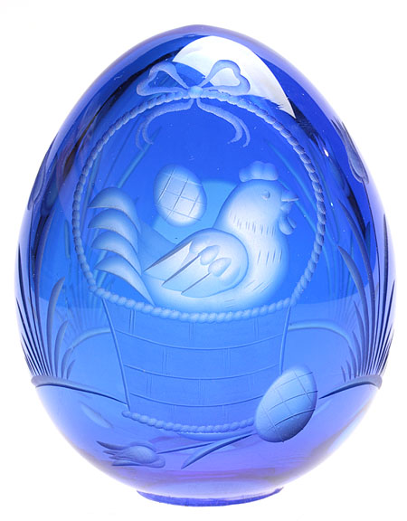 Яйцо "Курочка-наседка" (Кобальтовое стекло, гранение - Ручная авторская работа) 8,5 см, диаметр 7 см инфо 6541j.