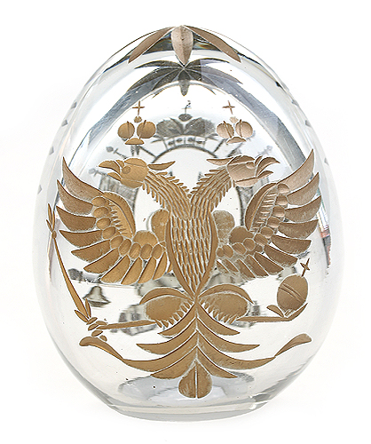 Яйцо "Вензель Николая I" (Прозрачное стекло, гравировка, золочение - Ручная авторская работа) диаметр 7 см Сохранность отличная инфо 6542j.