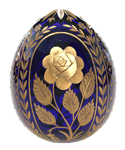 Яйцо "Роза" Кобальтовое стекло, гравировка, шлифовка, золочение Ручная авторская работа диаметр 6,5 см Сохранность отличная инфо 6546j.