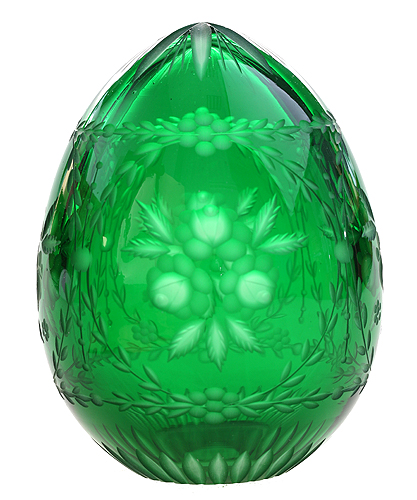 Яйцо "Букеты роз" Зеленое стекло, гравировка, шлифовка Ручная авторская работа диаметр 6,5 см Сохранность отличная инфо 6553j.