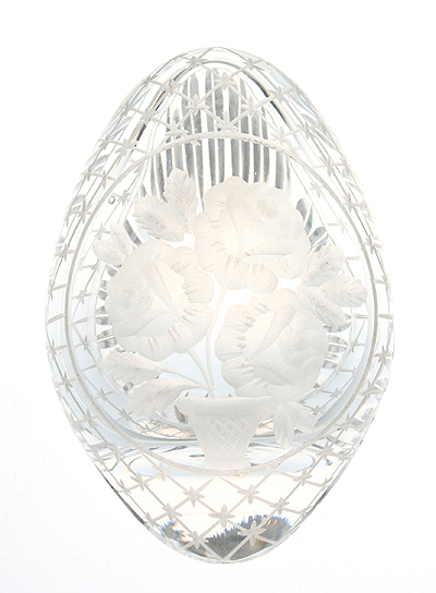 Яйцо "Букет роз" Стекло, гравировка Ручная авторская работа ширина 4 см Сохранность отличная инфо 6557j.