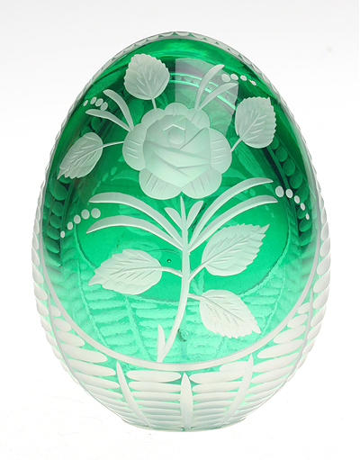 Яйцо "Ветка розы" (Зеленое стекло, гравировка - Ручная авторская работа) диаметр 7 см Сохранность отличная инфо 6558j.