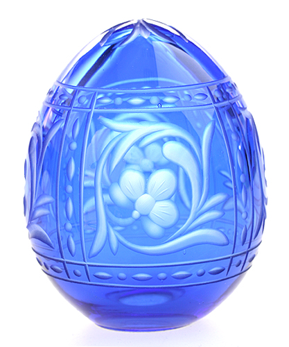 Яйцо "Цветочный орнамент" (Кобальтовое стекло, гравировка, шлифовка - Ручная авторская работа) Диаметр 6 см Сохранность отличная инфо 6567j.