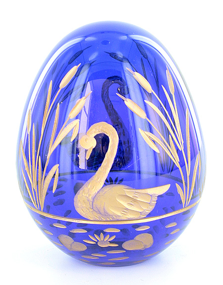 Яйцо "Лебедь" (Кобальтовое стекло, гранение, золочение - Ручная авторская работа) 6 см, диаметр 5 см инфо 6572j.