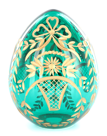 Яйцо "Ветви" (Зеленое стекло, гранение, золочение - Ручная авторская работа) 7 см, диаметр 5,5 см инфо 6573j.