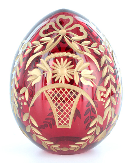Яйцо "Ветви" (Рубиновое стекло, гранение, золочение) Ручная авторская работа 7 см, диаметр 5 см инфо 6574j.