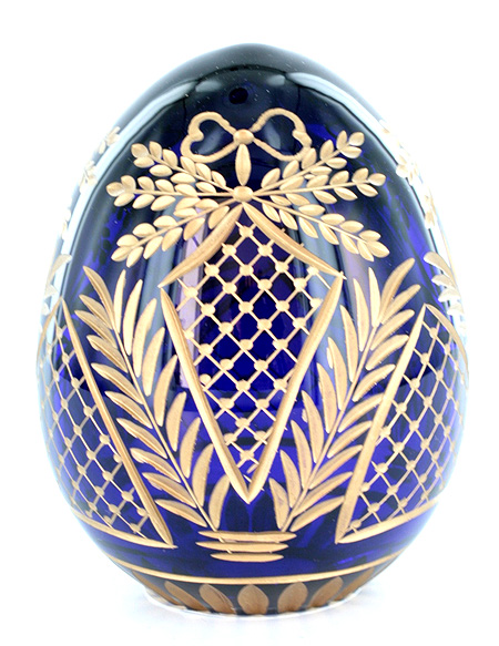 Яйцо "Ромбик" Кобальтовое стекло, гранение, золочение Ручная авторская работа 7 см, диаметр 5,5 см инфо 6575j.