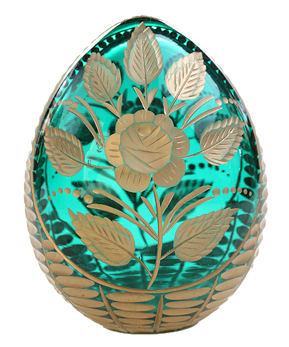 Яйцо "Розы" Изумрудное стекло, гравировка, позолота Ручная авторская работа диаметр 7 см Сохранность отличная инфо 6578j.