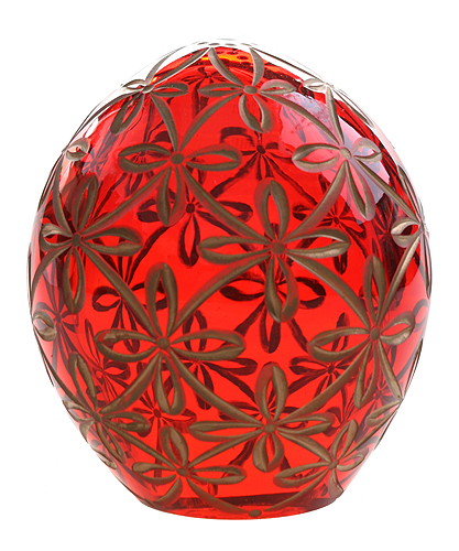 Яйцо "Орнаментальное" Рубиновое стекло, гравировка, золочение Ручная авторская работа диаметр 7 см Сохранность отличная инфо 6584j.