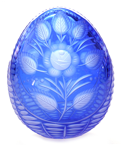 Яйцо "Роза" (Кобальтовое стекло, гравировка, гранение - Ручная авторская работа) диаметр 7 см Сохранность отличная инфо 6585j.
