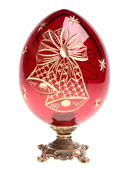Яйцо "Колокольчики" на медной подставке (Рубиновое стекло, гранение, золочение, бронзирование) Ручная авторская работа 7,5 см) Диаметр 5 см инфо 6587j.