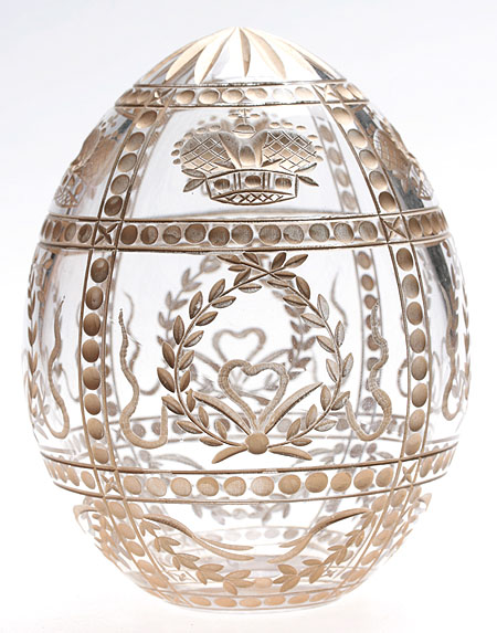 Яйцо "Атрибуты монархии" Стекло, гранение, золочение Ручная авторская работа 9 см, диаметр 7 см инфо 6588j.