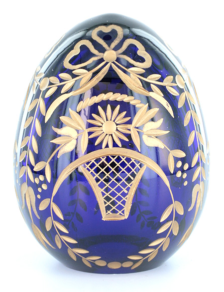 Яйцо "Ветви" (Кобальтовое стекло, гранение, золочение) 7 см, диаметр 5,5 см инфо 6591j.