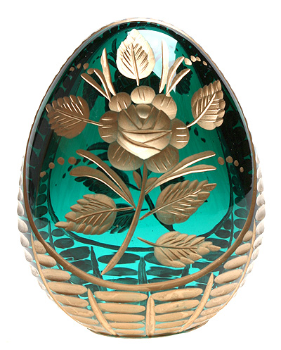 Яйцо "Розочка" (Зеленое стекло, гранение, золочение - Ручная авторская работа) 7 см, диаметр 5,5 см инфо 6592j.
