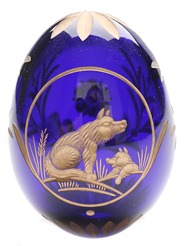 Яйцо "Волчата" (Кобальтовое стекло, гравировка, позолота - Ручная авторская работа) диаметр 5,5 см Сохранность отличная инфо 6593j.
