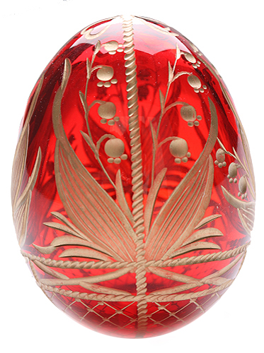 Яйцо "Ландыши" Красное стекло, гравировка, позолота Ручная авторская работа диаметр 5,5 см Сохранность отличная инфо 6595j.