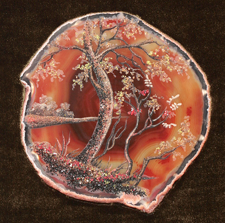Картина из камня "Летний пейзаж" (сердолик, кионит, барит, лидит) - Ручная работа (в зависимости от наличия камня) инфо 9412j.