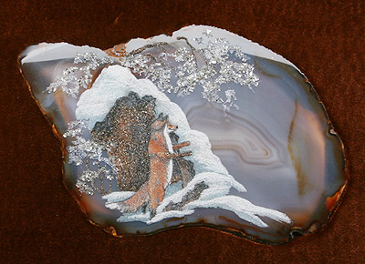 Картина из камня "Лиса" Агат, мрамор, фианит, амазонит, астрофилит, яшма Ручная работа (в зависимости от наличия камня) инфо 9418j.