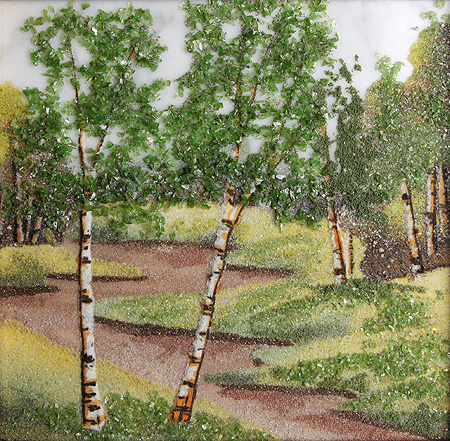 Картина из камня "Летний пейзаж" Мрамор, диопсит, биотит, янтарь, яшма Ручная работа (в зависимости от наличия камня) инфо 9447j.
