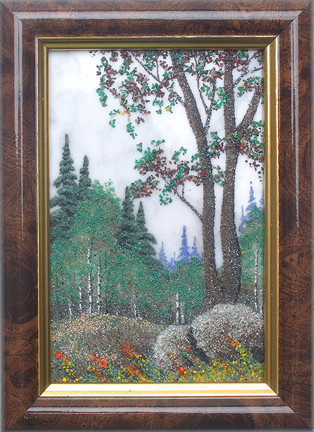 Картина из камня "В лесу" Мрамор, диопист, биотит, яшма, лазурит Ручная работа (в зависимости от наличия камня) инфо 9487j.