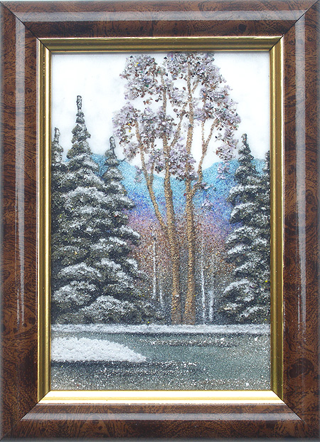 Картина из камня "Зимний пейзаж" Мрамор, лазурит, бирюза, диопсит Ручная работа (в зависимости от наличия камня) инфо 9490j.