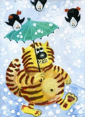 "Дождь идет…" - Картон, акрил (21 х 30 см) Автор Ольга Панова художник инфо 9491j.
