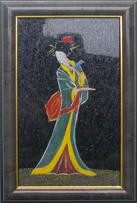 Картина из камня "Японка" Лабрадорит, бирюза, малахит, корниол, яшма Ручная работа (в зависимости от наличия камня) инфо 3015l.