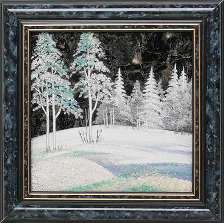 Картина из камня "Снежный лес" Лабрадорит, бирюза, барит, кионит Ручная работа (в зависимости от наличия камня) инфо 12840l.