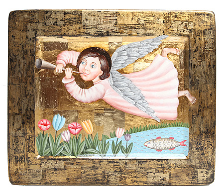 Картина "Летящий ангел" (Дерево, лак, темпера - 27 х 23 см) не замеченным! Автор Юлия Якушева инфо 4936e.