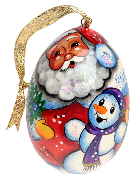 Елочная игрушка "Дед Мороз со снеговиком" (Дерево, роспись, лак) Ручная работа так как это ручная работа инфо 4945e.
